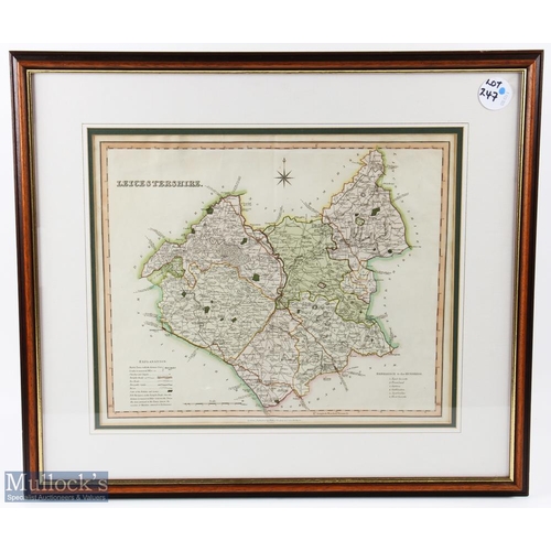 247 - 1829-1833 Henry Teesdale Engraved Map of Leicestershire hand coloured framed and mounted under glass... 