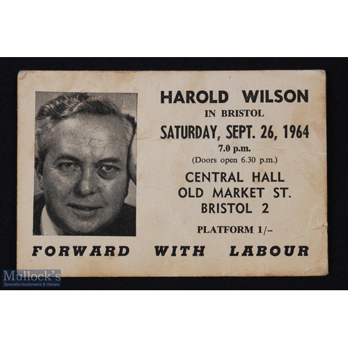 254 - Autograph - Harold Wilson. Rare promotional card issued for the visit of Wilson to Bristol in 1964, ... 