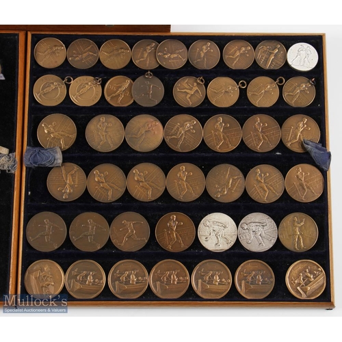 326 - Wooden Trophy Engravers Shop Display Full of Shorting Fob Medals, Medallions, most are unengraved ex... 