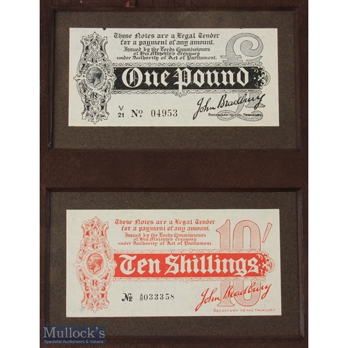 329 - Banknotes - Bradbury treasury notes issued during WWI in the sums of £1 and 10/-, good condition, th... 