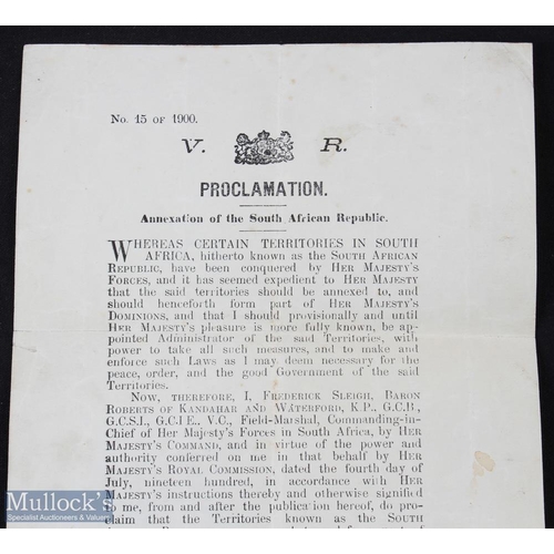 382 - Boer War Proclamation Annexing Transvaal 1900. With Royal Arms at top. 