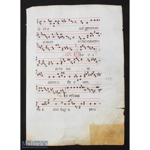 386 - Great Britain - Antiphona - c1400-1440 large impressive sheet of Choral music with finely detailed I... 