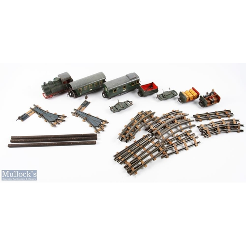 50 - c1960-70 Biller Bahn, West Germany - Railway 0e - Tin/plastic train set with Locomotive with clockwo... 