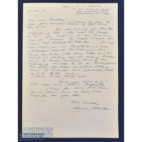 511 - Autograph - WWII Flying Ace - James 'Johnnie' Johnson (1915-2001) handwritten letter dated 25th Nov ... 