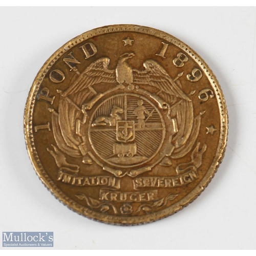 646 - Boer War Souvenir Pond Coin, c1900. A copy in Brass of a Kruger 1 Pond (gold Sovereign coin). Size 2... 