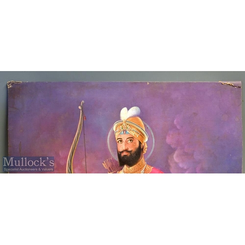 734 - HUS Ratton 'Guru Gobind Singh Ji' Oil on Canvas slight damaged to top corners, measures 68 x 95cm ap... 