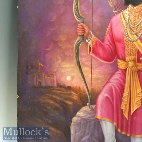 734 - HUS Ratton 'Guru Gobind Singh Ji' Oil on Canvas slight damaged to top corners, measures 68 x 95cm ap... 