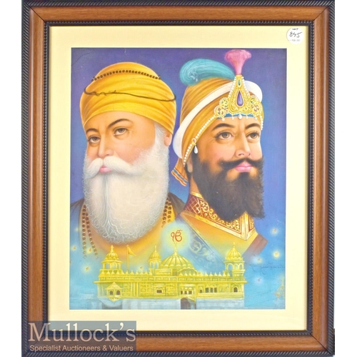 736 - India - Calendar Art Tempra on thick paper by artist Ram Babu Singh depicts the Sikh Gurus, measures... 