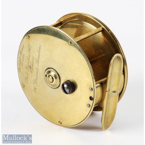 1 - Chas Farlow, Maker, 191 The Strand, London, brass plate wind reel, stamped Patent Lever No 453, 4