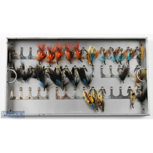 120 - Black Japanned Fly Reservoir and Flies containing sea trout and salmon flies for low and high water ... 