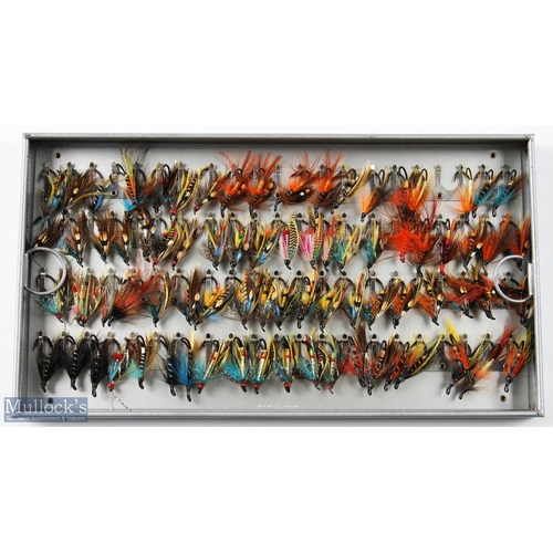 120 - Black Japanned Fly Reservoir and Flies containing sea trout and salmon flies for low and high water ... 