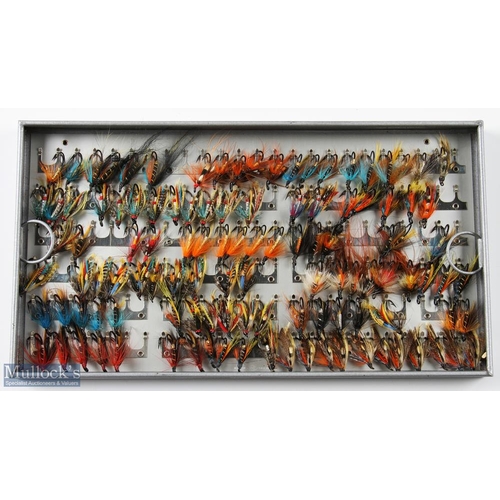 120 - Black Japanned Fly Reservoir and Flies containing sea trout and salmon flies for low and high water ... 