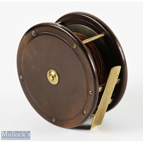 134 - A fine Eaton & Deller Makers, 6 & 7 Crooked Lane, London, brass and ebonite fly reel 4.5