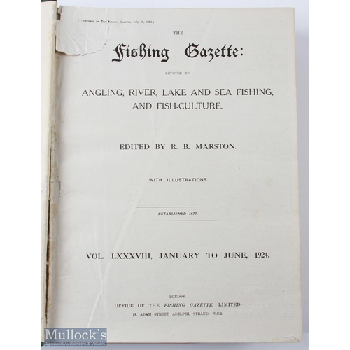 191 - 1924 The Fishing Gazette, a half year January to June bound volume of magazines, in fair to good con... 