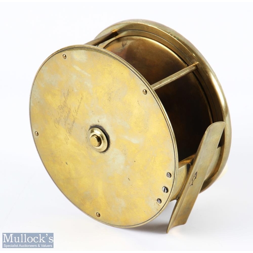 2 - Chas Farlow, Maker, 191 The Strand, London, brass plate wind salmon fly reel, 4.75