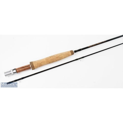 273 - Malcolm Grey Alnwick carbon brook fly rod, 6' 2pc line.75# alloy uplocking reel seat with wood inser... 