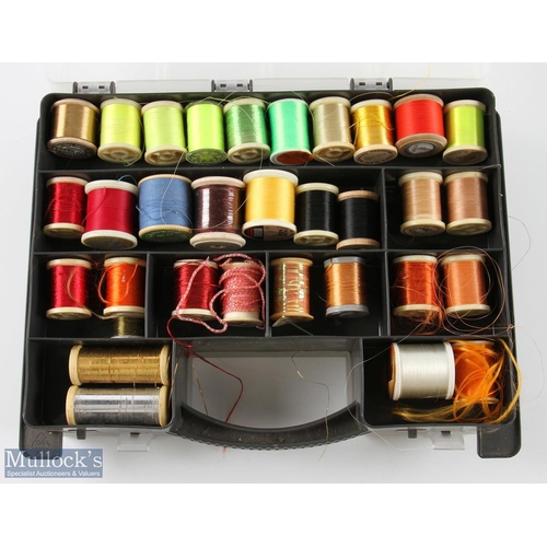 348 - Double sided 14-compartment case with 31x spools of mixed thread one side, and over 60x spools of th... 