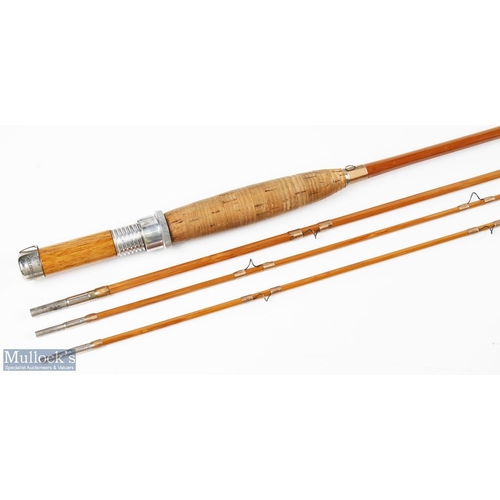 41 - H L Leonard 8' 3 Piece Cane Rod #5 line with 2 tip sections, nickel silver ferrules, snake eye guide... 