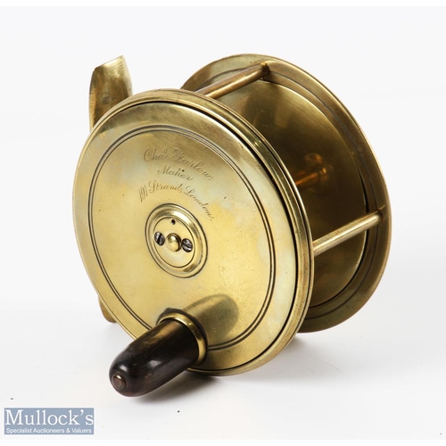 5 - Chas Farlow Maker, 191 The Strand, London, brass plate wind trout fly reel, 3.5