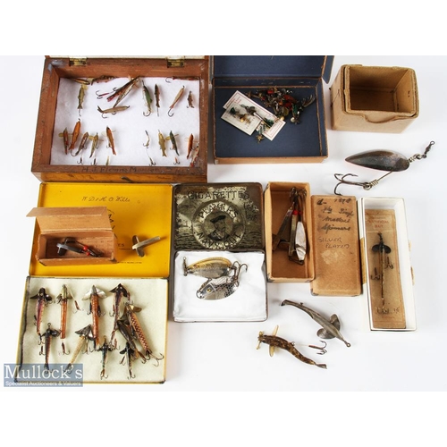 432 - Assorted Spinning Baits and Accessories inc a tin of 10 Phantom minnows, 2 glass eyed 'Norwich' spoo... 