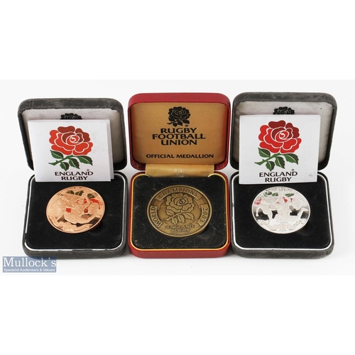 14 - 2003 England RWC Rugby Winners Commemorative Medals (3): 2003 official England Rugby medals in gold,... 