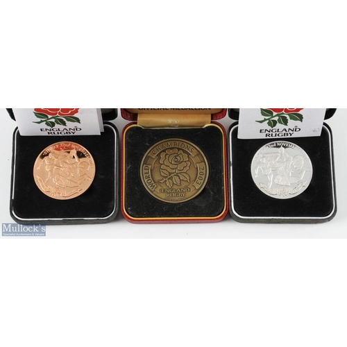 14 - 2003 England RWC Rugby Winners Commemorative Medals (3): 2003 official England Rugby medals in gold,... 