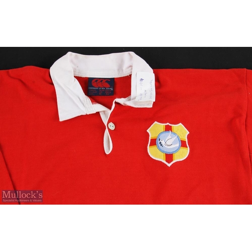 205 - 1987 Tonga Matchworn Rugby Jersey: Splendid scarlet jersey with Tongan emblem to breast and no. 7 to... 