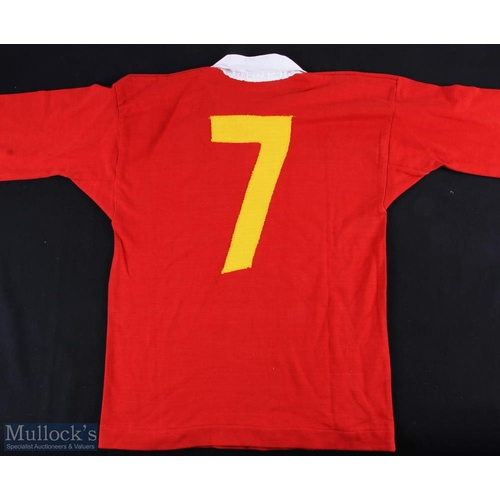 205 - 1987 Tonga Matchworn Rugby Jersey: Splendid scarlet jersey with Tongan emblem to breast and no. 7 to... 