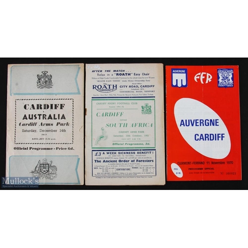 25 - Vintage Cardiff RFC Rugby Programmes (3): v Australia 1947 (wear to centre spread) & v S Africa 1951... 