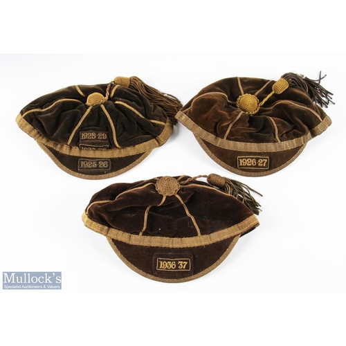 307 - 1920s Tonbridge RFC, Kent Rugby Honours Caps (3): Trio of 20s examples, brown with gold braid, VG fo... 