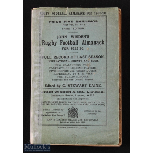 314 - Scarce 1925-26 Wisden Rugby Football Almanack: Third & last in of a run of just three seasons. All c... 