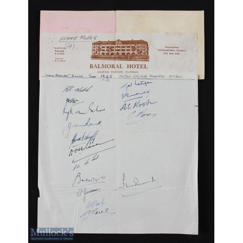 325 - 1949 SA 3rd Test Team v NZ Signed Sheet: Balmoral Hotel Durban headed paper has been signed by 16 pl... 
