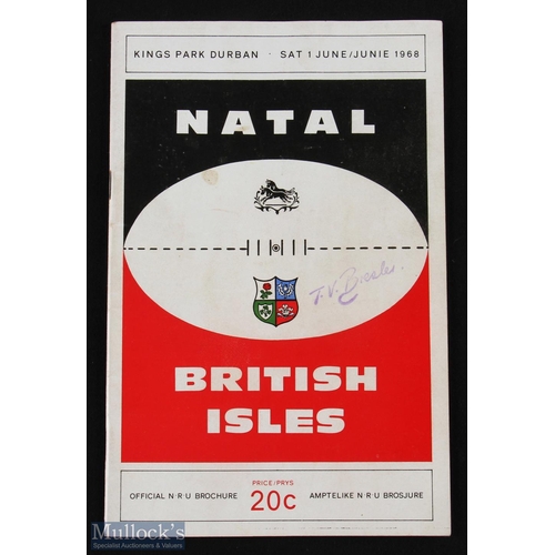 346 - 1968 Natal v British & I Lions Rugby Programme: 1st June at Durban issue, signed by 'Bok Andries Gey... 
