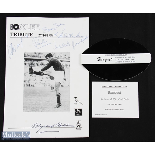 349 - Tribute to Rugby Springbok Keith Oxlee (3): 27/10/89 12ppA4 brochure with menu, articles and auction... 