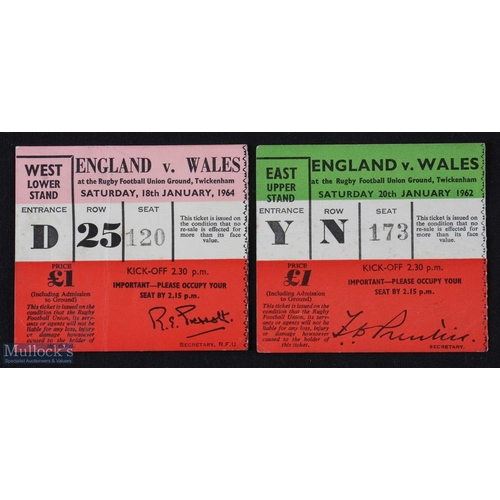 35 - 1960s England v Wales Rugby Tickets (2): Twickenham tickets from 1962 & 1964. Good condition