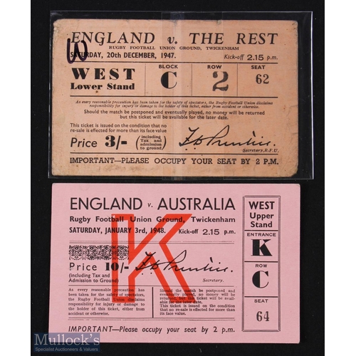 38 - 1947-8 England v Australia & Trial Rugby Tickets (2): v the Wallabies in January 48 and the immediat... 