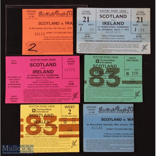 42 - 1978-1983 Scotland 5 Nations Rugby Tickets (6): v Wales 1979 & 83; France 1978; Ireland 79, 81 & 83.... 