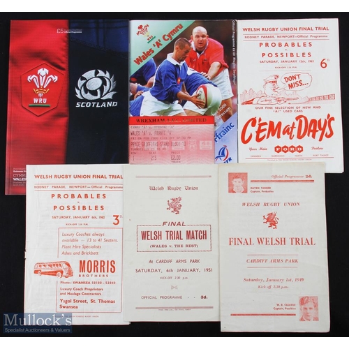 46 - Wales Trials, etc & 'Phantom' Rugby Programmes (6): WRU Final Trials from 1949, 1951, 1962 & 1963, a... 