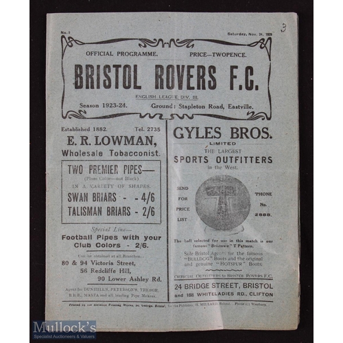 473 - 1923-24 Bristol, Rovers v Aberdare Football Programme, scarce 8-page programme