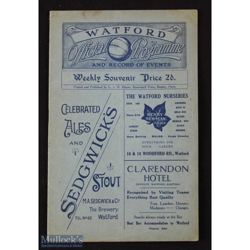 475 - 1921-22 Watford v Aberdare Athletic Football programme, missing 1st page