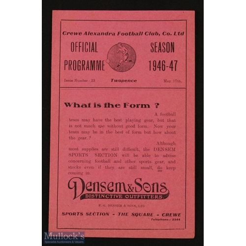 503 - 1946/47 Crewe Alexandra v Accrington Stanley Div 3 (N) programme, 4 pager; good. (1)