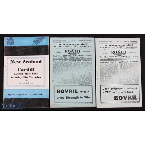 7 - Cardiff 1940s/50s Rugby Programmes (3): Cardiff v New Zealand (won), and v Llanelli (who took the ho... 