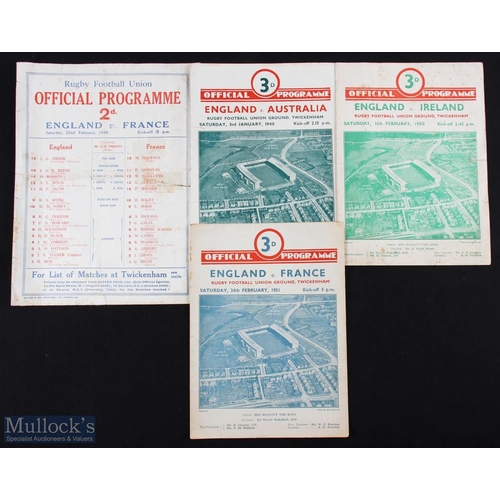 72 - 1930-51 England Home Rugby Programmes (4): v Ireland (old style) 1930, some tears & 1950; v Australi... 