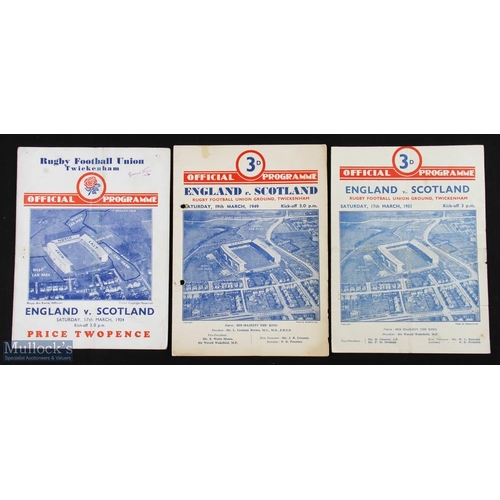 73 - 1934/49/51 England v Scotland Rugby Programmes (3): A few small marks, splits and one comment, one w... 