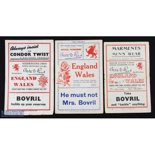 74 - 1937/44/45 England v Wales Rugby Programmes (3): All v Wales, the latter two wartime Services games ... 