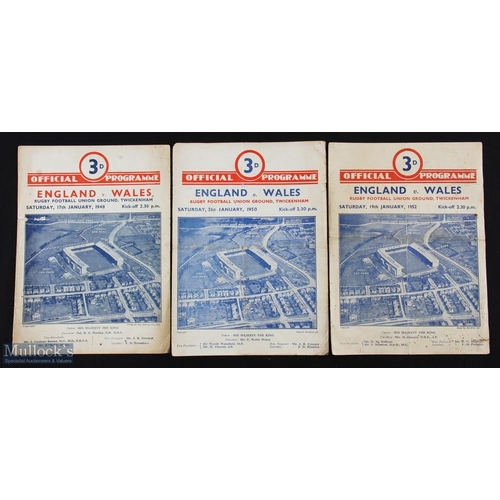 75 - 1948/50/52 England v Wales Rugby Programmes (3): Three of the traditional card Twickenham issues for... 