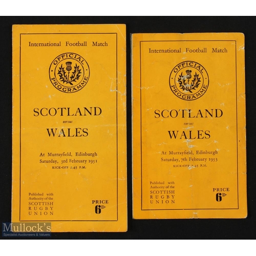 78 - 1951/1953 Scotland v Wales Rugby Programmes (2): The usual orange slim issues, with as ever a little... 