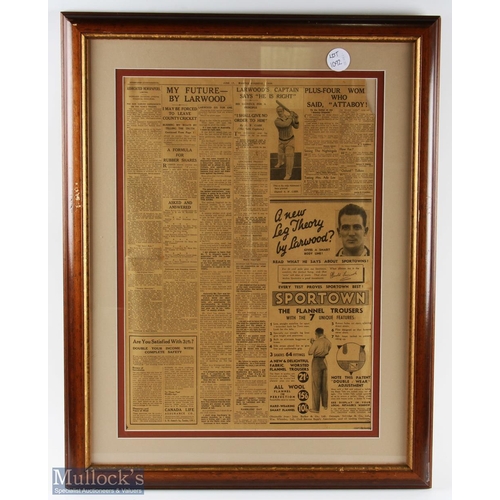 1092 - 1934 Harold Larwood No More Tests Newspaper Article, an original sheet depicting Larwood, with his r... 