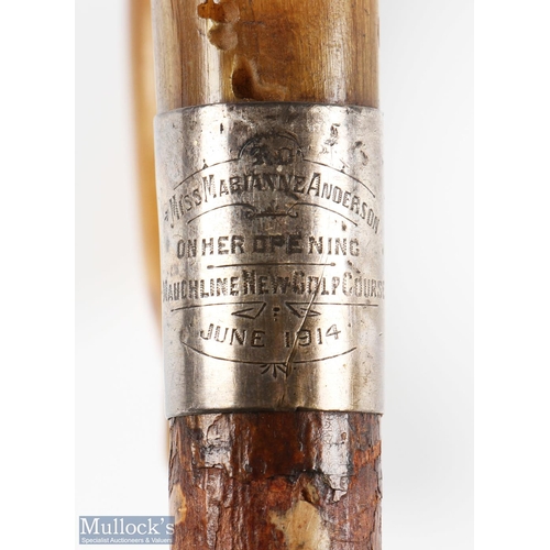 12 - Rare Mauchline Golf Club (Est 1909 - WWI) Presentation Ramshorn Walking Stick with silver hallmarked... 