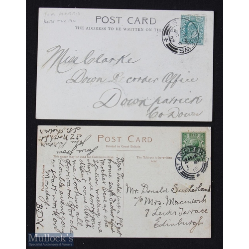 289 - 2x Tom Morris, Golf Club House and 18th Green Post cards - 2x variations on the same scene with Tom ... 